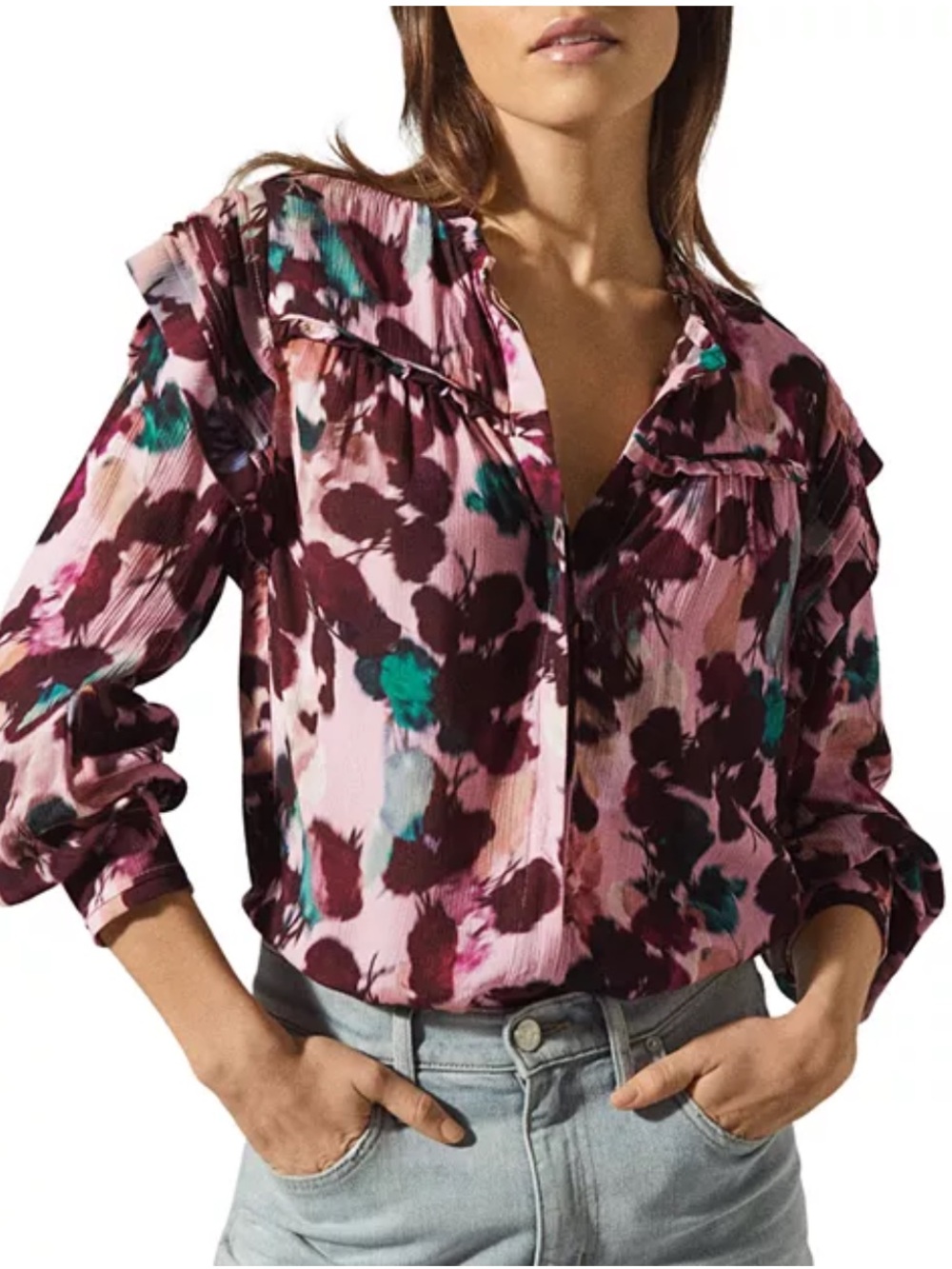 Reiss Phoenix Floral Yoke Detail Blouse Size 4